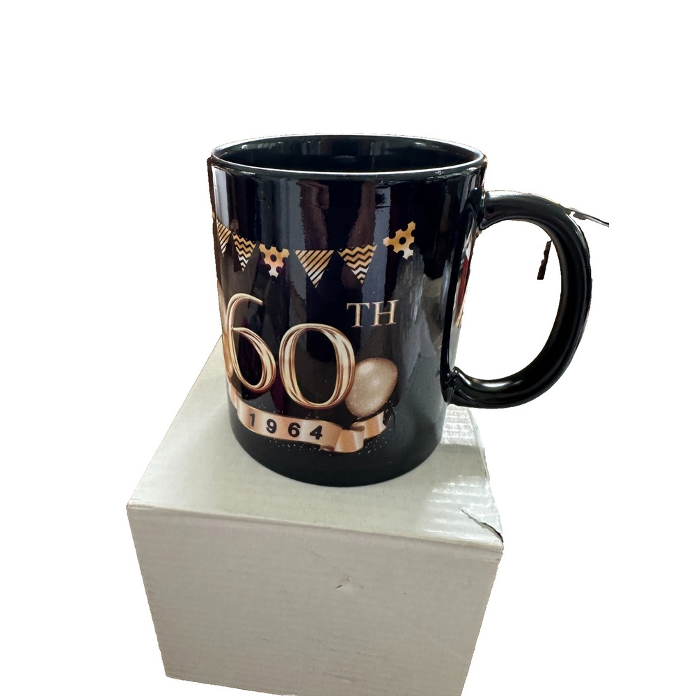 60th Birthday Gifts - 60 Year Old Gift Black Coffee Mug, 1964-NEW